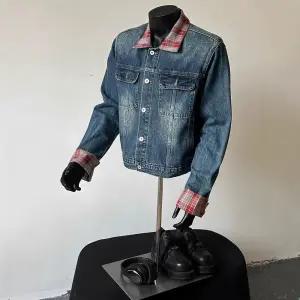 샤오원샵 남성 데님 빈티지 키작남 청자켓 체크 칼라 코트 봄가을 군더더기 숏 점퍼 꾹3