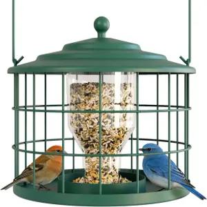 다람쥐 방지 새 모이통 야외 걸이용 금속 케이지 작은 위한 찌르레기 디자인 배수구가 있는 내후성 리필이