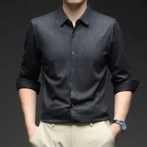 샤오원샵 남친 캐주얼 긴팔 봄가을 체크 상의 셔츠 스트라이프 헴라인 슬림핏 키작남 꾹3