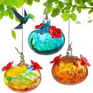 야외용 작은 바람 유리 벌새 모이통 3개와 꽃 공급 포트 2개를 갖춘 3인치 정원 장식 세트