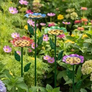 몽환적인 4팩 벌 급수 스테이션 정원 위한 꽃 디자인의 컬러풀 메탈 목욕장