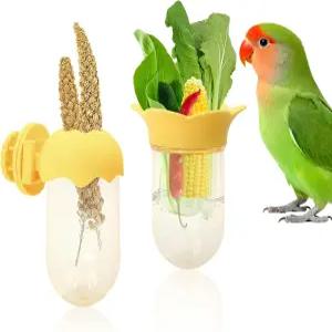 2팩 새 사료 공급기 - 케이지용 물 저장소가 있는 채소 및 과일 홀더 버드나무 코카티엘 러브버드 그린 볼