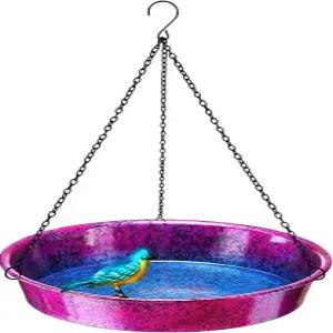 야외용 새 목욕장 11.5인치 메탈릭 퍼플 블루 목욕 그릇 블랙 체인 야외 정원 장식이 있는 피더
