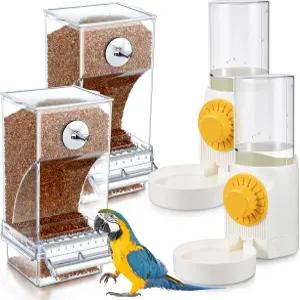 징모어 4개 지저분하지 않은 작은 새 모이통 잉꼬 물 디스펜서 세트 카나리아 버디 러브버드 핀치용 자동