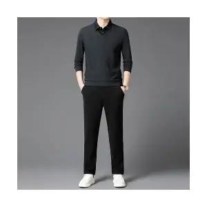 솔저스2 남성 캐주얼 정장 봄 가을 긴팔 터틀넥 티셔츠에 트렌드 투피스 OPH3