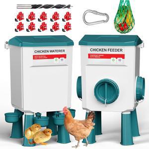 DEZHXHE 치킨 피더 워터러 세트 3갤런 26 5파운드 자동 워터러 병아리 오리 메추라기 협동조합 사용 분리 가능 야외 농장 뒷마당 업그레이드