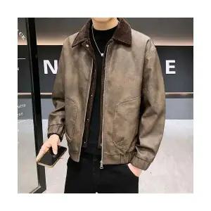 솔저스2 남성 페이크 투피스 숄 칼라 가죽 재킷 가을 캐주얼 트렌드 코트 OPH3
