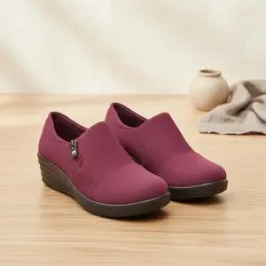 여성용 데일리 웨지힐 통굽 슬립온 슈즈