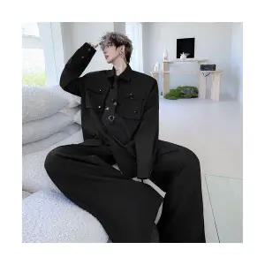 코아픽샵 팬츠 남친 면 캐주얼 가을 투피스 키작남 세트 오버핏 셔츠 팔 포켓 긴 넥타이 입체 꾹3