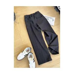 코아픽샵 남자 키작남 면 바지 블랙 구제 스트라이프 정장 가을 커프 일자핏 와이드 꾹3