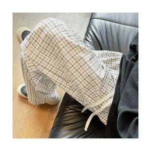 코아픽샵 남자 키작남 면 바지 가을 체크 프린트 슬랙스 일자 꾹3