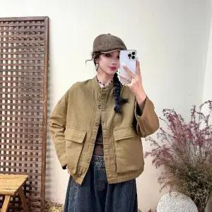 솔저스여친 가을 캐주얼 빅사이즈 리넨 투 코트 포켓 상의 이중 차이나 OPH3