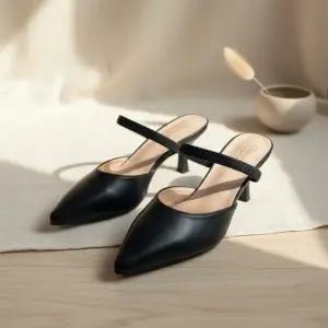 여성 미들굽 오피스 하객용 뮬신발