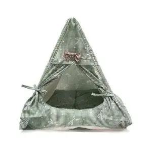 강아지 하우스 삼각 체크 그린 실내배치용이 공간절약설계