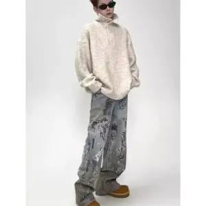 EAMT 남친 니트 터틀넥 커플 장식 카디건 YJ1