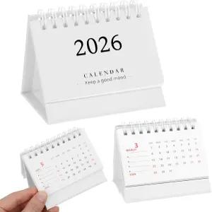 타이쿠르 스몰 데스크 캘린더 2026 미니 스탠딩 플립 데스크톱 메탈 링 바인딩 홈 오피스 스쿨 화이트용