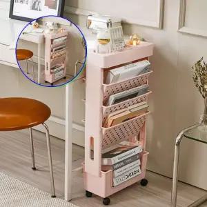 쌍문상회 북트롤리 튼튼한 5단 이동식 책꽂이 바퀴 수납