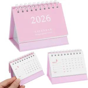 타이쿠르 스몰 데스크 캘린더 2026 미니 스탠드형 플립 데스크톱 메탈 링 바인딩 귀여운 컴팩트 사이즈 홈