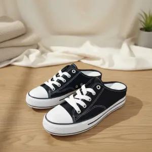 여성용 통굽 캐주얼 캔버스 뮬 스니커즈
