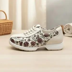 여성 플라워 프린트 데일리 가죽운동화