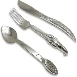 렌치웨어 3피스 루어웨어 미끼 및 실버웨어 세트 휴대용 포크 나이프 스푼 어부용 크라우피쉬 미니노우