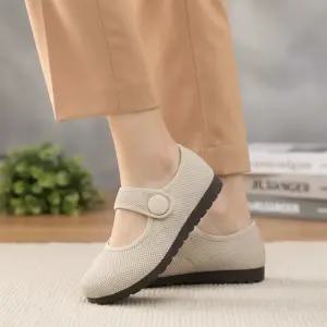 여성용 부드러운 니트 메쉬 스트랩 플랫슈즈