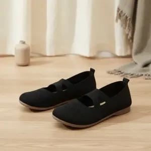 여성 통기성 니트 크로스 스트랩 메리제인 플랫슈즈