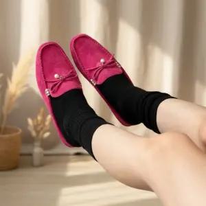 여성용 스웨이드 리본 포인트 데일리 플랫슈즈