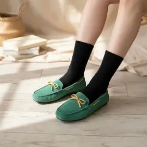 여성용 리본 포인트 데일리 스웨이드 플랫슈즈