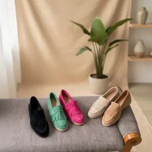 여성 데일리 고급 가죽 태슬 플랫슈즈