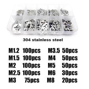 675 개/대 M1 2 M8 구색 상자 키트 검정색 65Mn 304 스테인레스 스틸 샤프트 외부 고정 링 E 클립 스냅 서 와셔