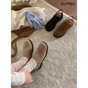 [하프클럽/고앤씨]여성 데미안 스웨이드 클로그 샌들 뮬 슬리퍼