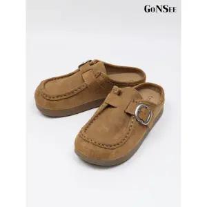 [하프클럽/고앤씨]여성 클로이 스웨이드 버클 슬리퍼 3cm