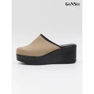 [하프클럽/고앤씨]여성 피오나 스웨이드 키높이 통굽 슬리퍼 6.5cm