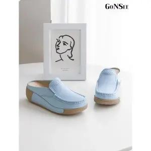 [하프클럽/고앤씨]여성 도리스 키높이 소가죽 블로퍼 뮬 슬리퍼 5cm