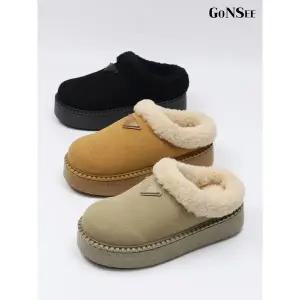 [하프클럽/고앤씨]여성 겨울 방한 프라하 뽀글이 퍼 털 슬리퍼 실내화 5cm