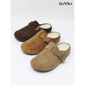 [하프클럽/고앤씨]여성 겨울 방한 버켄 퍼 뮬 털 슬리퍼 실내화 3cm