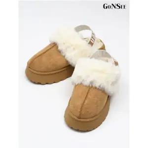 [하프클럽/고앤씨]여성 겨울 방한 슬링백 퍼 털 슬리퍼 실내화 5cm