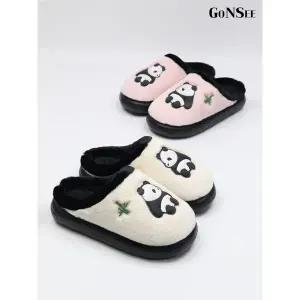 [하프클럽/고앤씨]여성 겨울 방한 푸바오 팬더 털 슬리퍼 실내화 3.5cm