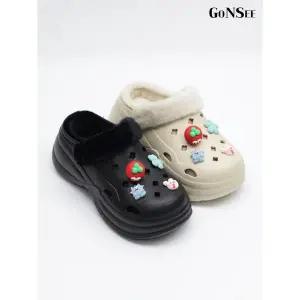 [하프클럽/고앤씨]여성 겨울 방한 컬러풀 지비츠 키높이 털 슬리퍼 5.5cm