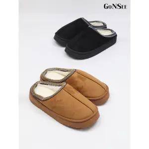 [하프클럽/고앤씨]여성 겨울 방한 에스닉 퍼 슬리퍼 실내화 2.5cm