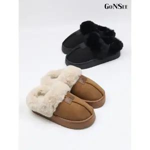 [하프클럽/고앤씨]여성 겨울 방한 리치 퍼 슬리퍼 실내화 3.5cm