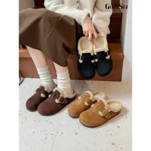 [하프클럽/고앤씨]여성 겨울 방한 버켄 버클 털 슬리퍼 1cm