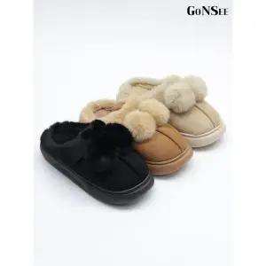 [하프클럽/고앤씨]여성 겨울 방울 퍼 슬리퍼 3.5cm