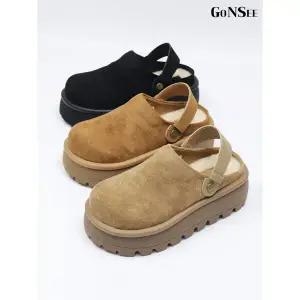 [하프클럽/고앤씨]여성 겨울 방한 스웨이드 밴드 털 슬리퍼 5cm