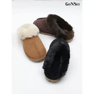 [하프클럽/고앤씨]여성 겨울 방한 마우스 퍼 슬리퍼 실내화 3cm