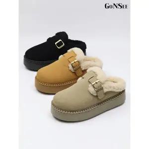 [하프클럽/고앤씨]여성 겨울 방한 플리스 털 슬리퍼 5cm