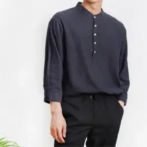 빅사이즈 남성 의류 오버핏 7부 남방 셔츠 네이비