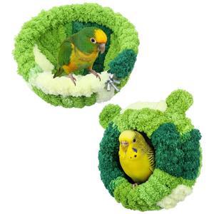 XOZEOOEUU 2개의 녹색 2가지 잉꼬를 버디 껴안기 번식 햄스터 오두막 둥지 작은 침대 사랑하는 카나리아 위한 앵무새 애완동물 따뜻한 크기