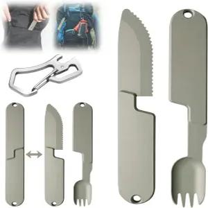 코팍 2 in 1 캠핑 식기 세트 재사용 가능한 마그네틱 휴대용 탈부착 포켓 콤비네이션 나이프 포크 및